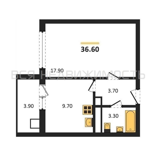 1-комнатная квартира, 36.6кв.м - изображение 0