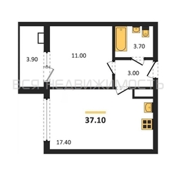 1-комнатная квартира, 37.1кв.м - изображение 1