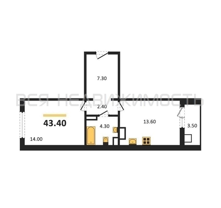 1-комнатная квартира, 43.4кв.м - изображение