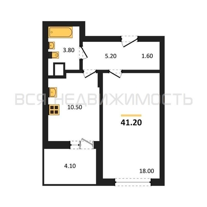 1-комнатная квартира, 41.2кв.м - изображение