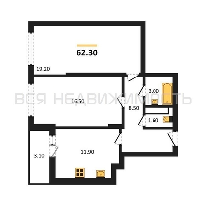 2-комнатная квартира, 62.3кв.м - изображение