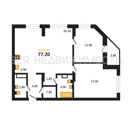 2-комнатная квартира, 77.2кв.м - изображение