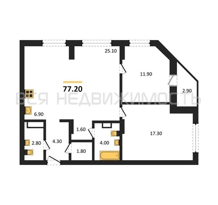 2-комнатная квартира, 77.2кв.м - изображение