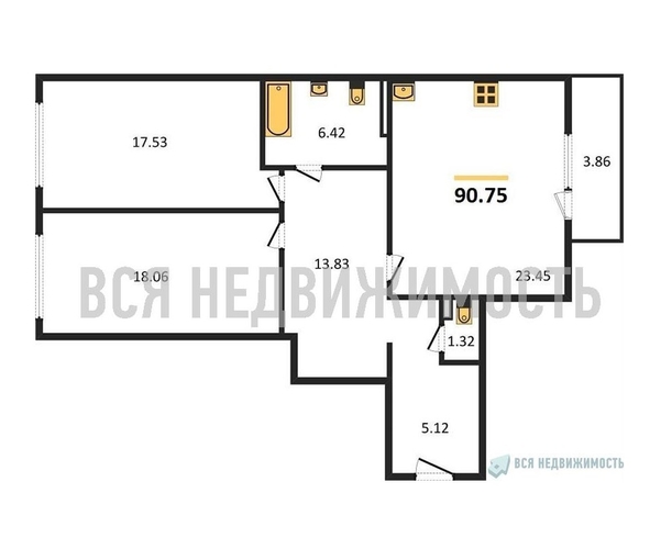 2-комнатная квартира, 90.75кв.м - изображение 0