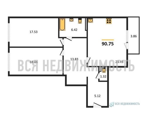 2-комнатная квартира, 90.75кв.м - изображение