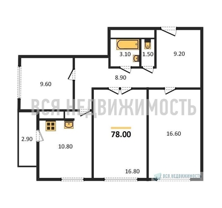 3-комнатная квартира, 78кв.м - изображение