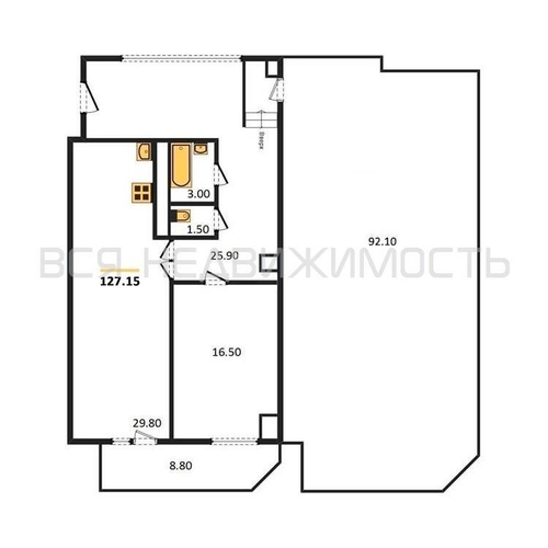 1-комнатная квартира, 127.15кв.м - изображение 0