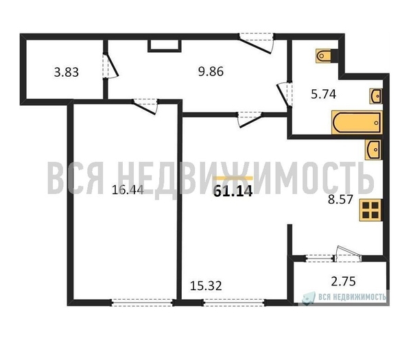 2-комнатная квартира, 61.14кв.м - изображение 0