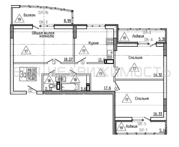 3к, 10/17 М, Воронеж, Советский, 9 Января ул, дом 175, 91.82 кв.м - изображение 36