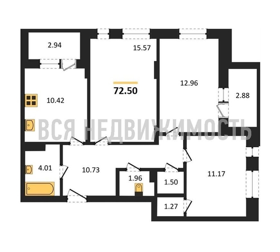 3-комнатная квартира, 72.5кв.м - изображение 0