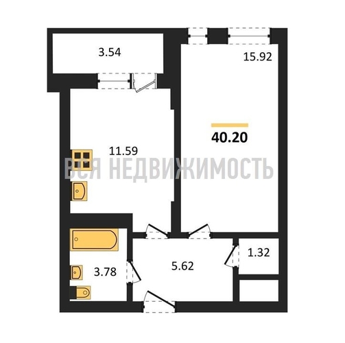 1-комнатная квартира, 40.2кв.м - изображение 0