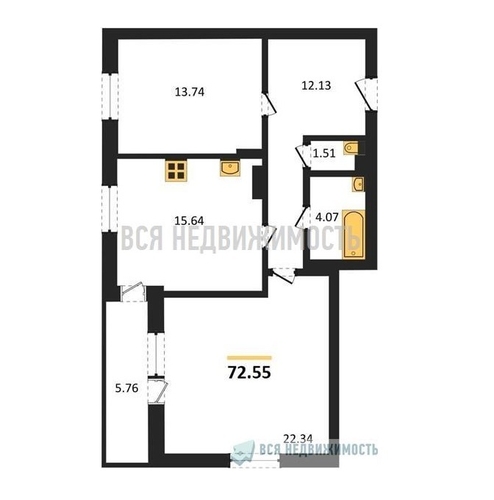 2-комнатная квартира, 72.55кв.м - изображение 0