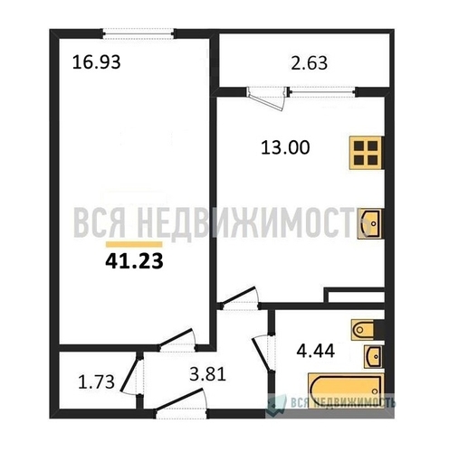 1-комнатная квартира, 41.23кв.м - изображение 0