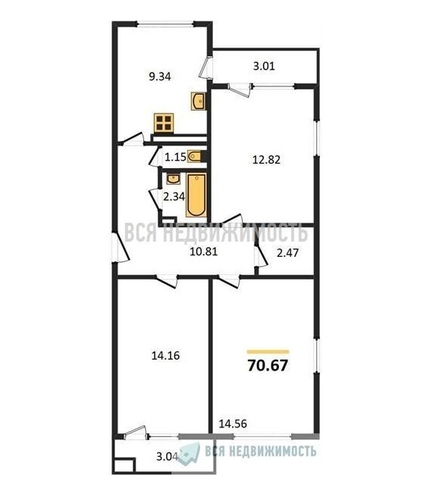 3-комнатная квартира, 70.67кв.м - изображение 0