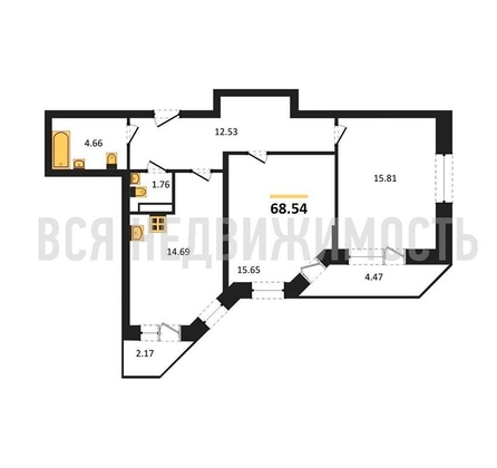 2-комнатная квартира, 68.54кв.м - изображение