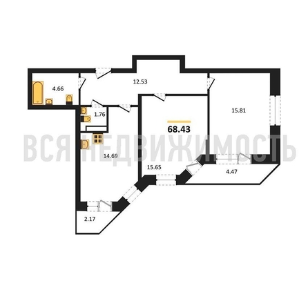 2-комнатная квартира, 68.43кв.м - изображение