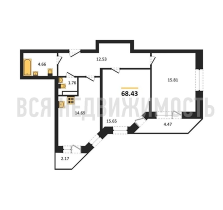 2-комнатная квартира, 68.43кв.м - изображение