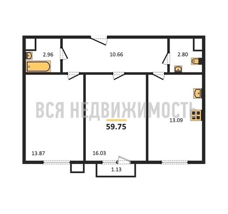 2-комнатная квартира, 59.75кв.м - изображение