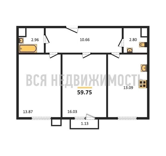 2-комнатная квартира, 59.75кв.м - изображение 0