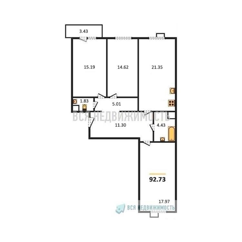 3-комнатная квартира, 92.73кв.м - изображение 0