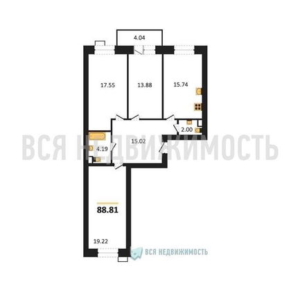 3-комнатная квартира, 88.81кв.м 3-комнатная квартира, 88.81кв.м - изображение