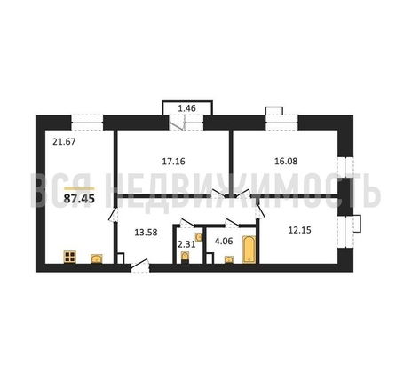 3-комнатная квартира, 87.45кв.м - изображение