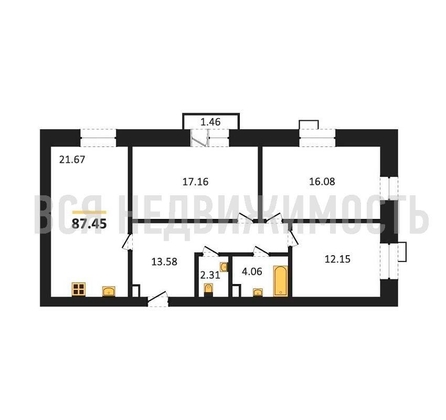 3-комнатная квартира, 87.45кв.м 3-комнатная квартира, 87.45кв.м - изображение