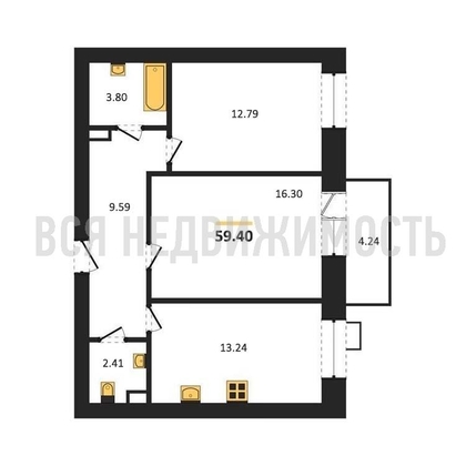 2-комнатная квартира, 59.4кв.м - изображение