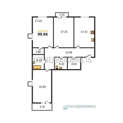 3-комнатная квартира, 99.94кв.м - изображение