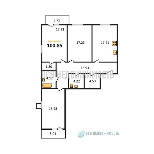 3-комнатная квартира, 100.85кв.м - изображение 0