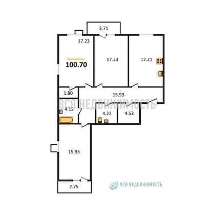 3-комнатная квартира, 100.7кв.м - изображение