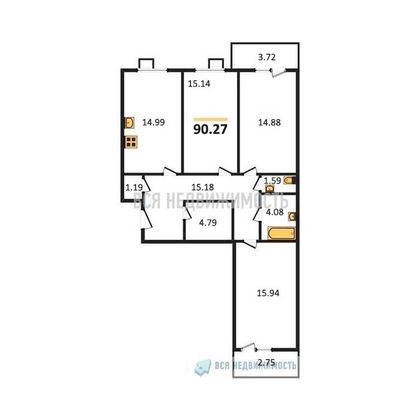 3-комнатная квартира, 90.27кв.м 3-комнатная квартира, 90.27кв.м - изображение