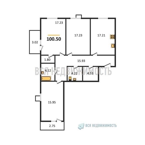 3-комнатная квартира, 100.5кв.м - изображение 0