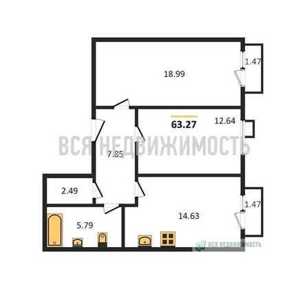 2-комнатная квартира, 63.27кв.м - изображение