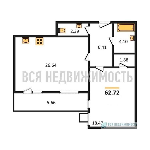 1-комнатная квартира, 62.72кв.м - изображение 0