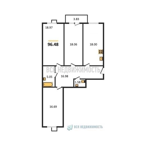 3-комнатная квартира, 96.48кв.м - изображение 0