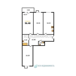 3-комнатная квартира, 96.48кв.м - изображение 1