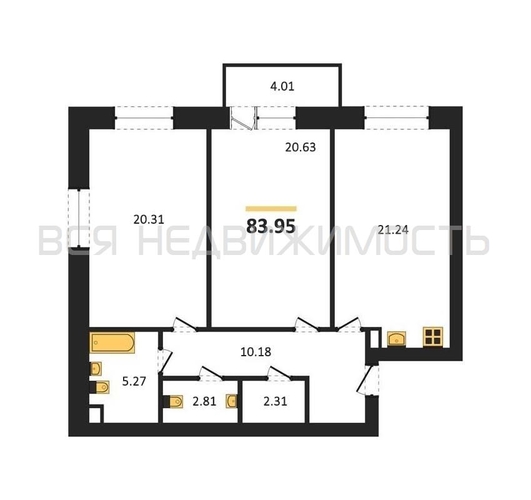 2-комнатная квартира, 83.95кв.м - изображение 0