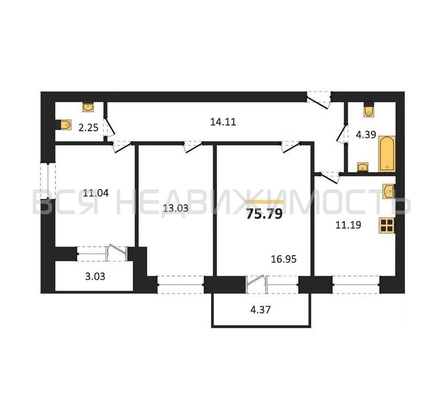 3-комнатная квартира, 75.79кв.м - изображение