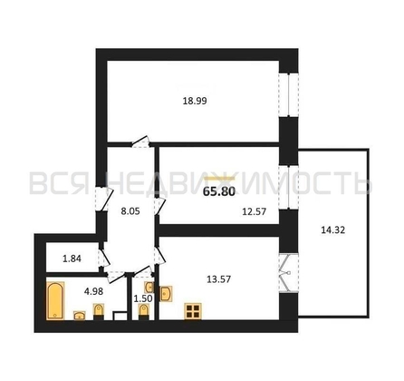 2-комнатная квартира, 65.8кв.м - изображение