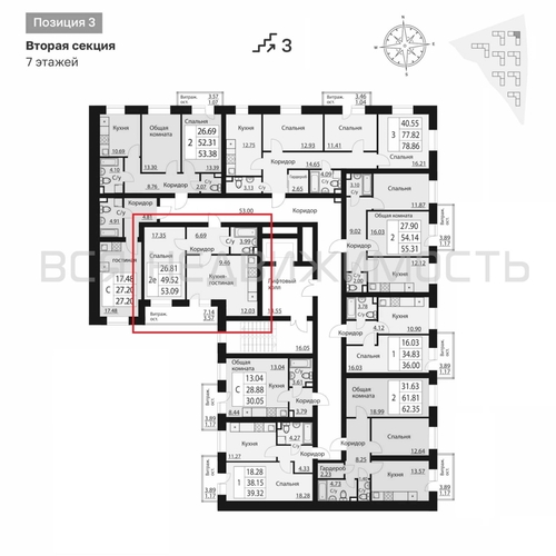 1-комнатная квартира, 52.96кв.м - изображение 1