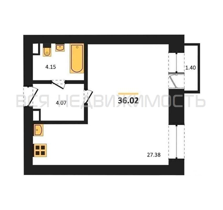 квартира-студия, 36,02кв.м. - изображение