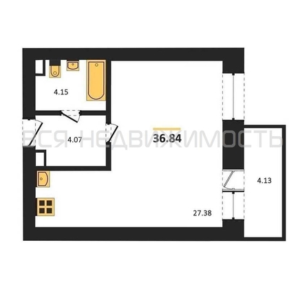 квартира-студия, 36,84кв.м. - изображение