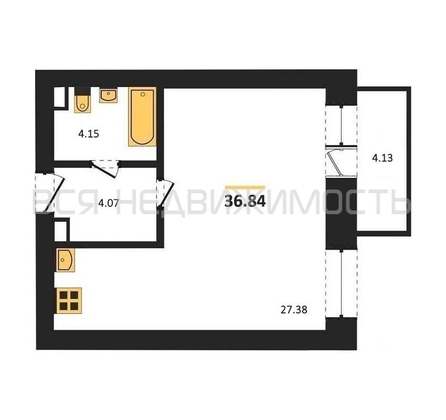 квартира-студия, 38,84кв.м. - изображение
