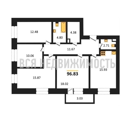 4-комнатная квартира, 96.83кв.м - изображение