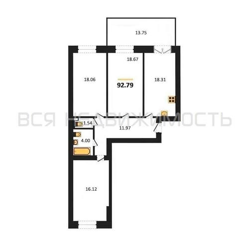 3-комнатная квартира, 92.79кв.м - изображение 0