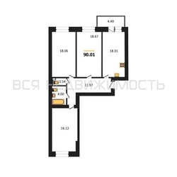 3-комнатная квартира, 90.01кв.м 3-комнатная квартира, 90.01кв.м - изображение 1