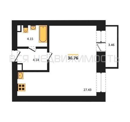 квартира-студия, 36,76кв.м. - изображение