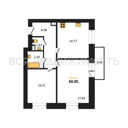 2-комнатная квартира, 60.05кв.м 2-комнатная квартира, 60.05кв.м - изображение 1