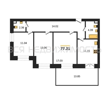 3-комнатная квартира, 77.21кв.м 3-комнатная квартира, 77.21кв.м - изображение